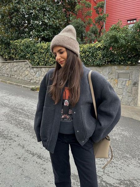 

women s jackets rr2311 wool blends bombers jackets oversized with button solid long sleeve coat casual loose winter warm woman traf 230503, Black;brown