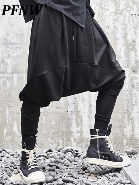 

pants pfnw darkwear niche design new loose men's casual fashion tide chic techwear solid color avant garde crosspants 12a4691, Black