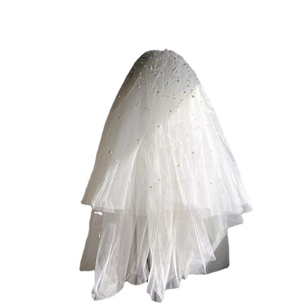 

bridal wedding headdress short style multi layered pearl nail bead headdress headdress super transparent selling style, Black