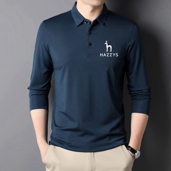 

men's polos fashion men solid casual polo shirts spring autumn lapel pullover clothing hazzys long sleeve slim fit business 230503, White;black