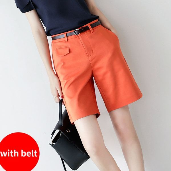 

women's shorts bermuda shorts for women knee length elegant solid color orange straight shorts with belt loose casual women's summ, White;black