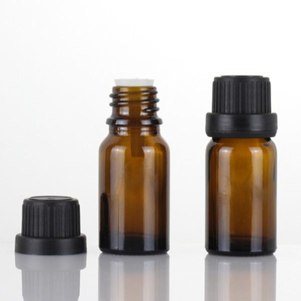 

200pcs 5ml 10ml 20ml mini amber glass bottle with orifice reducer & black cap 1/3 dram small essential bottle