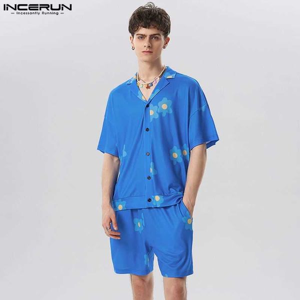 

men's casual shirts 2023 men sets printing vacation streetwear lapel short sleeve shirt shorts 2pcs loose summer men's casual suit, White;black