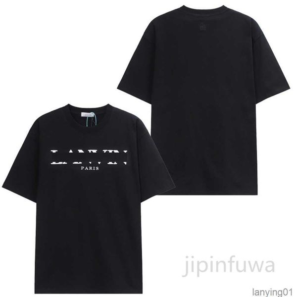 

2023 men's t-shirts lanvins designer tshirts women high street cotton casual shirts luxurys brand shorts sleeve crewneck clothes t23q, White;black