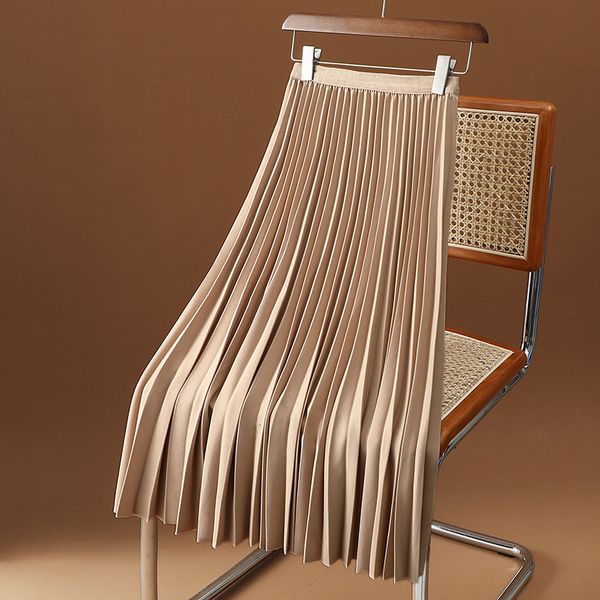 

skirts solid color pleated long skirt women korean fashion ladies work casual elastic high waist a line party skirts spring summer 230503, Black