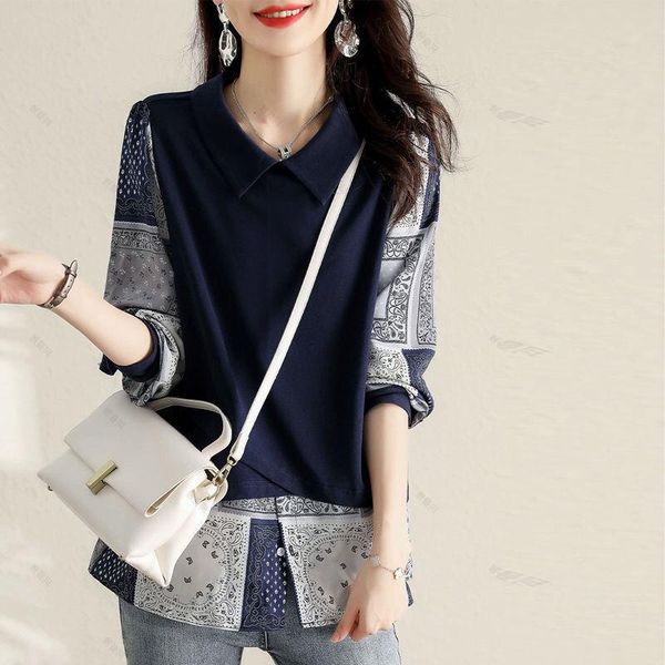 

t-shirt fashion printed spliced fake two pieces blouses 2022 new oversized casual pullovers loose commute women's clothing korean shirt, White
