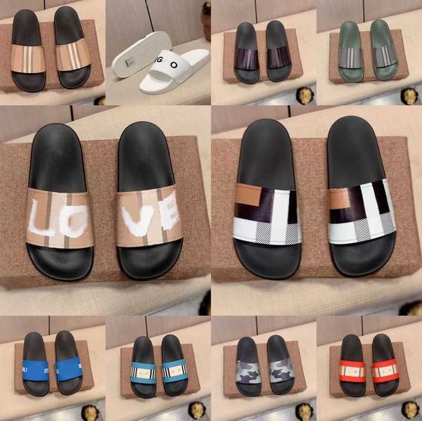 

designer beige blue check furley slippers luxury men women shoes logo sandals brand rubber slides fashion lady slider thick bottom archive d, Black