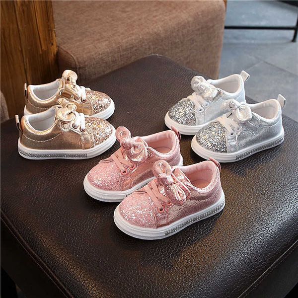

athletic outdoor girls sneakers kids antislip shoes bow sequins princess shoe spring and autumn baby casual soft sole sneaker aa230503, Black