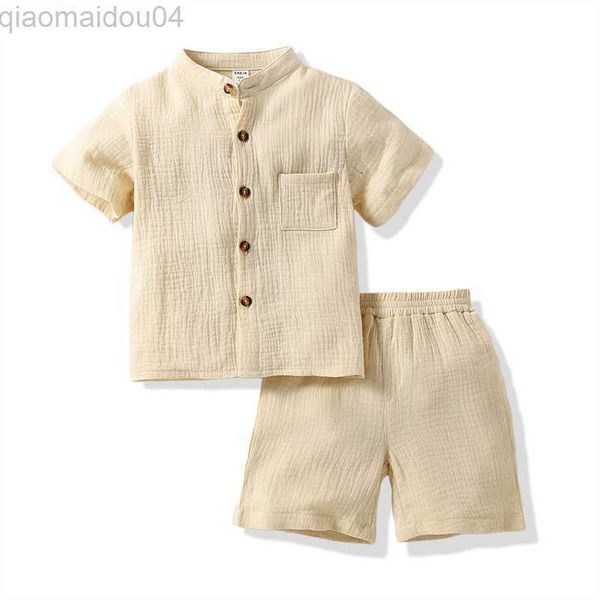 

clothing sets de peach 2023 summer baby boy girl suits cotton linen short-sleeves tshirt+shorts children clothing set boys girls clo aa23050, White