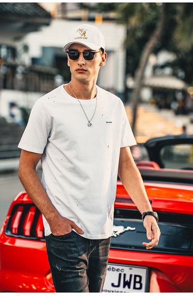

men's t-shirts y0012 men's summer fashion brand splash-ink printing casual 220g heavy cotton short-sleeved t-shirt 230504, White;black