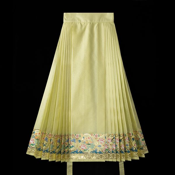

skirts ma mian skirt ming dynasty imitation makeup flowers 6 fabric meters hem skirt and 8 pairs of pleated perforated horse face skirt 2305, Black