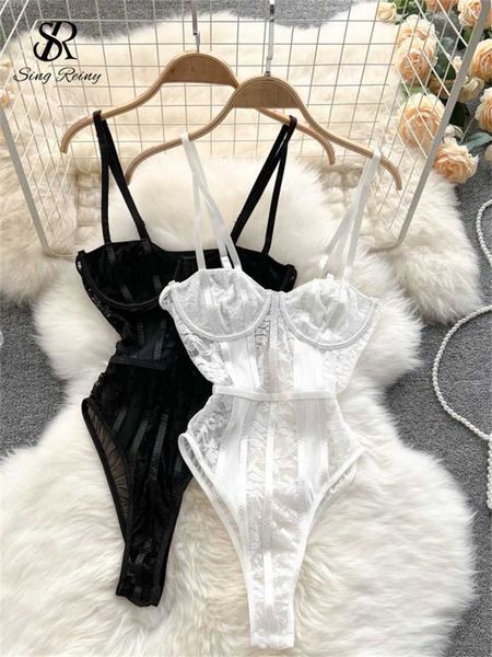 

set singreiny lace strapless camis bodysuits female summer thin beautiful back 2022 fashion slim underwear jumpsuits j230503, Red;black