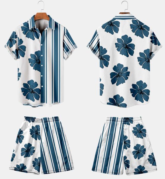 

men's casual shirts men's summer new buttonup shirt suit haiian style selling tropical plant print twopiece set travel holiday str, White;black