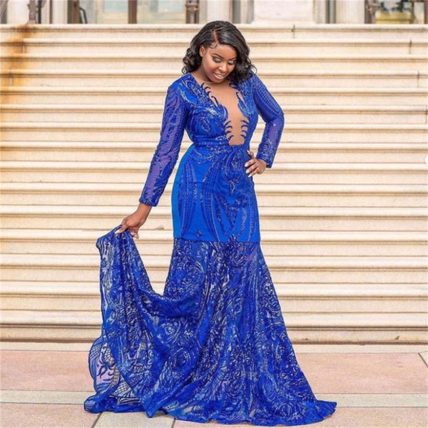 

long sleeve blue evening gowns luxury red sequin prom dress 2023 mermaid formal dresses floor length birthday occasion party occasion speaci, Black;red