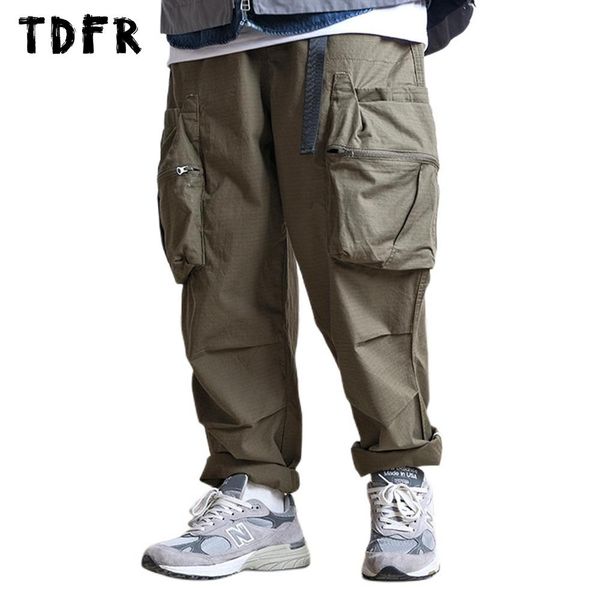 

pants pocket cargo pants mens pleated casual safari style solid color elastic waist wide leg loose trousers men, Black