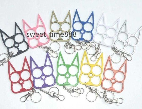 

multifunctional defense cat keychain cartoon cats finger tiger set two buckle self-defense broken windows machine buckle pendant for women m, Silver