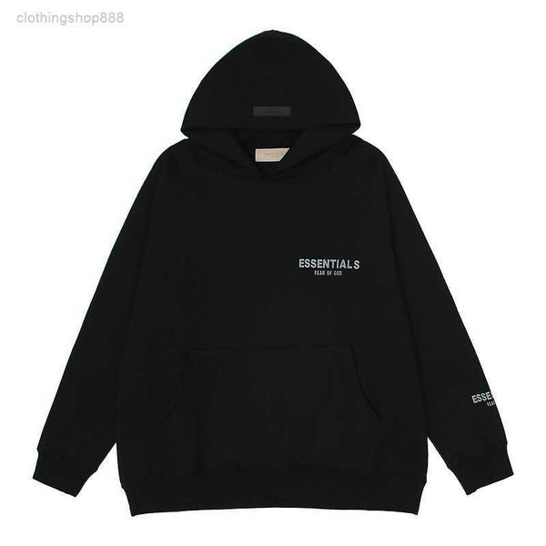 

essentail hoodie & sweatshirts trendy chest letter reflective high street and pullover hooded plush sweater i43h, Black