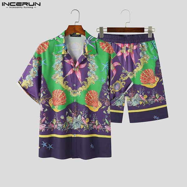 

men's casual shirts men sets printing vacation streetwear summer 2023 lapel short sleeve shirt shorts 2pcs casual men haiian suits s5xl, White;black