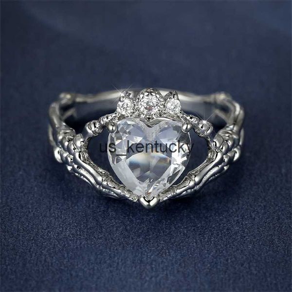 

band rings female big heart ring silver color white zircon rings for women crown wedding bands bridal engagement jewelry