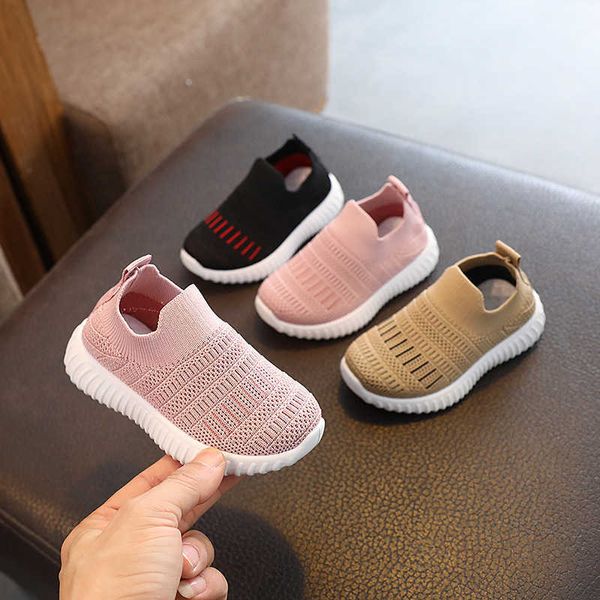 

athletic outdoor kids solid color knitted breathable baby girl boys sneakers nonslip student children tennis shoes aa230503, Black