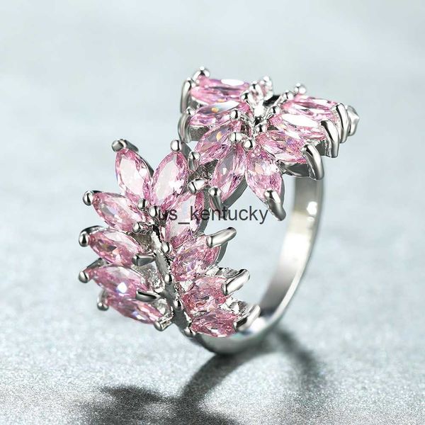 

band rings cute pink ring silver color plant leaf rings for women female wedding bands romantic engagement ring bride finger jewelry
