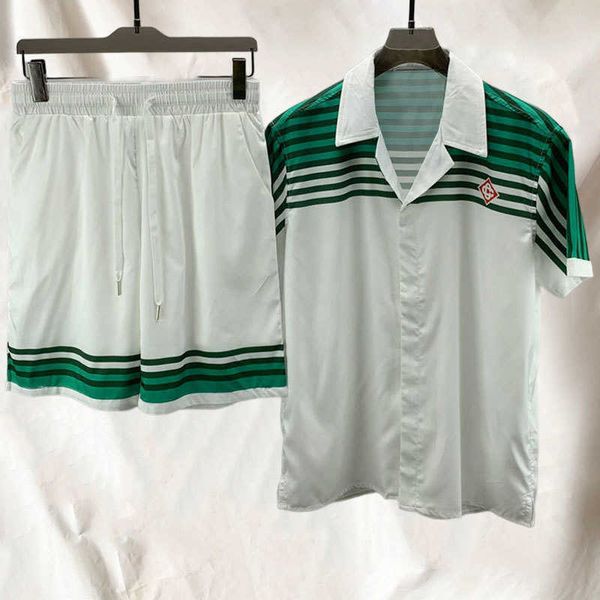 

men's casual shirts casual loose shorts beach short sleeve set men tracksuits color contrast print shirt suit summer shirtsshorts men c, White;black