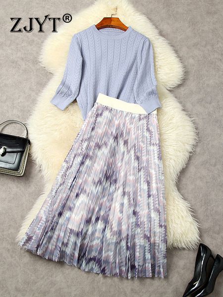 

two piece dress zjyt autumn winter designer pullover sweater and pleated skirt suits vintage womens outfits casual party 2 piece dress set b, White