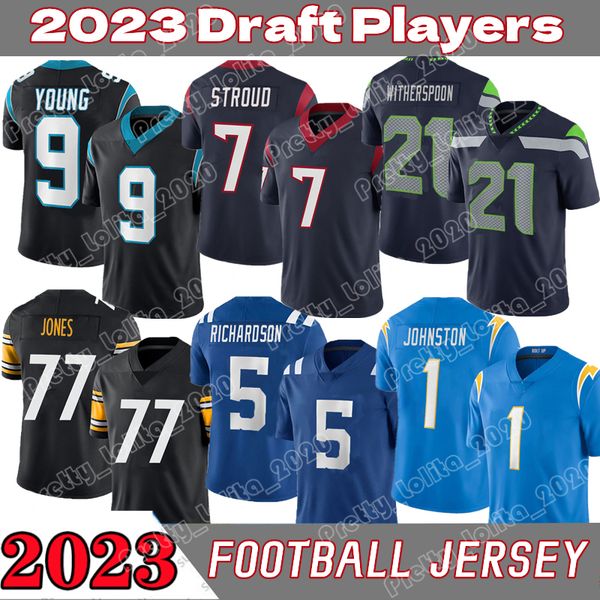 

bryce young cj stroud football jersey devon witherspoon anthony richardson jaxon smith-njigba broderick jones quentin johnston bijan robinso, Black;red