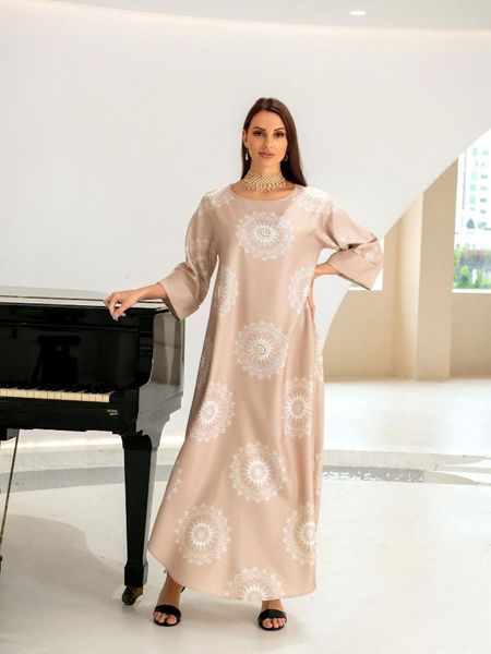 

Ethnic Clothing Middle East Flowers Robe Muslim Women Abaya Dubai Ramadan Luxury Beads Print Long Dress Islam Moroccan Kaftan