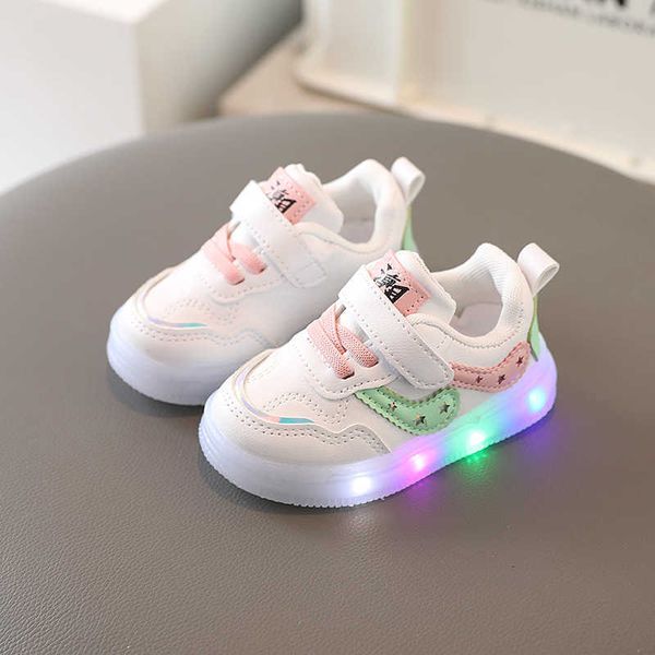 

athletic outdoor children's led boys girls lighted sneakers glowing for kids soft soled breathable casual infant toddler baby shoes aa2, Black