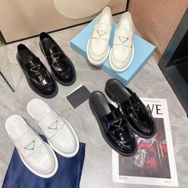 

women flat dress shoes 100% authentic cowhide slipper metal buckle designer shoes lady leather letter casual shoe mules princetown trample l, Black