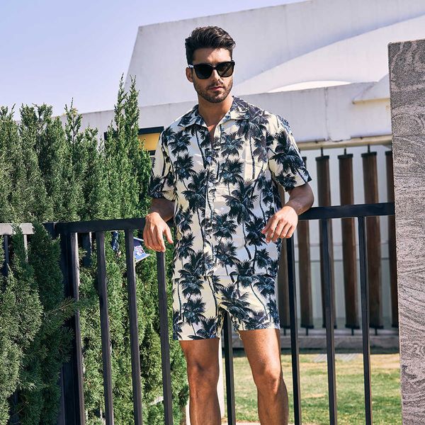 

hoodies & sweatshirts hawaiian beach blossom short sleeve loose vacation shirt shorts two piece set men's wearmpqg, Black