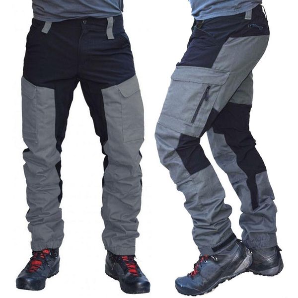 

men's pants men fashion color block multi pockets sports long cargo pants work trousers men's tactical work out quick dry pants 23, Black