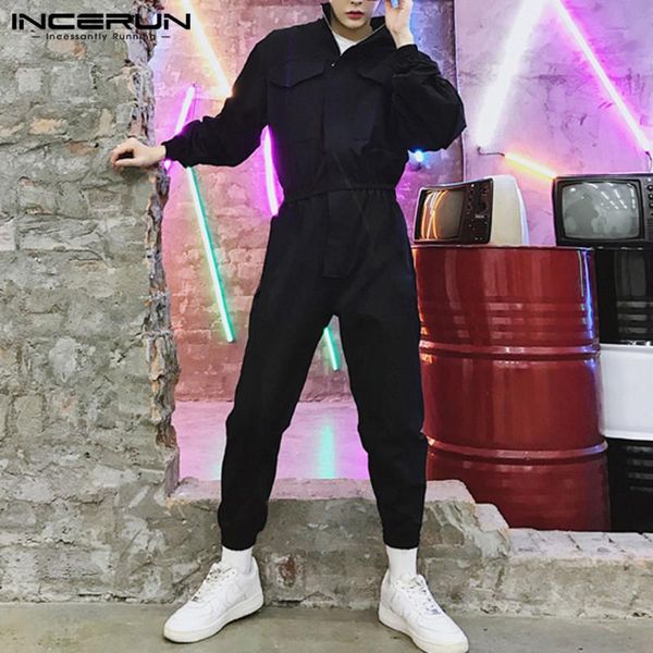 

pants incerun long sleeve hip hop collar japanese retro men's suit jumpsuit overalls 2022 solid color thin section ninepiece jumpsuit, Black