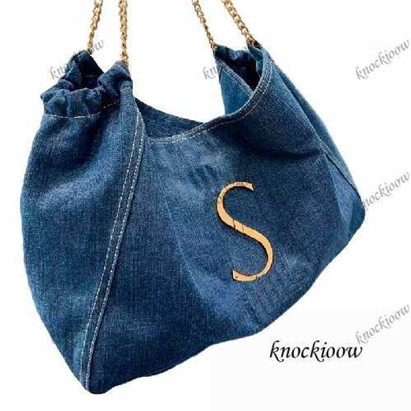 

designer bags women's denim tote bags shopping bags deerskin fabric gold chain shoulder strap texture extra large capacity ladies shoul