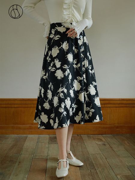 

skirts dushu office lady ink printing dyeing romantic retro skirt for women in spring summer loose casual skirts for women 230504, Black
