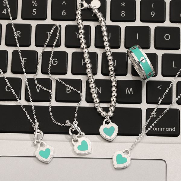 

blue heart beaded necklaces for teen girls women mom daughter designer jewelry set 18k gold diamond fashion party christmas wedding gifts bi, Silver