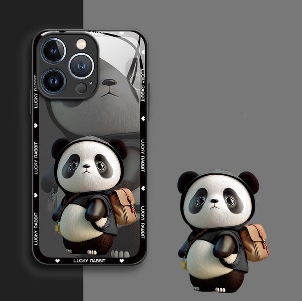 

cartoon panda suitable 14 pro phone case metallic lacquer glass iphone 13promax case 12
