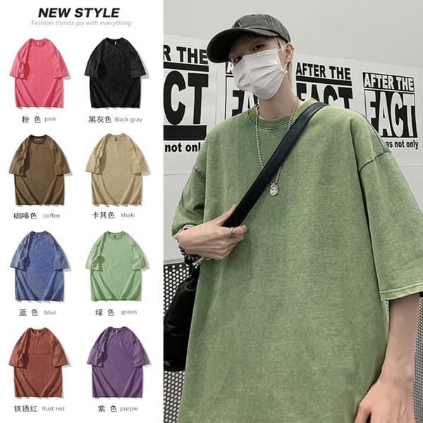 

men's t-shirts oversize distressed cotton t shirts men hip hop vintage solid harajuku y2k tshirt women streetwear vintage casual t-shir, White;black