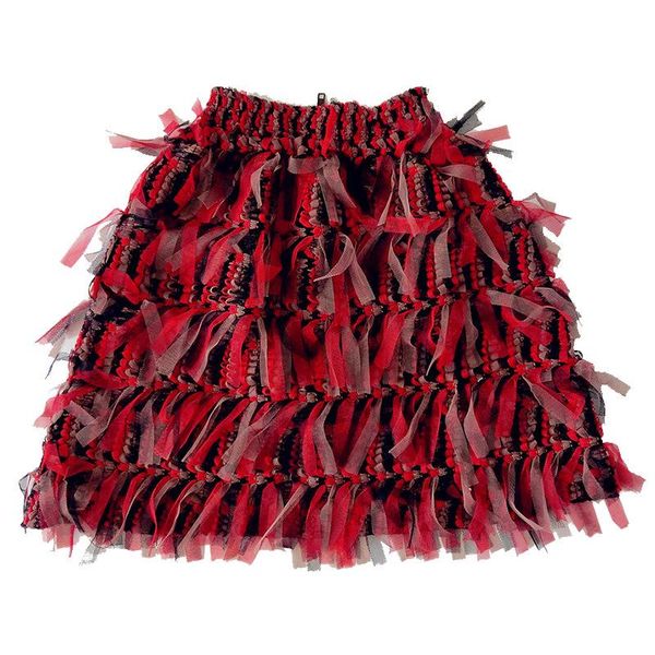 

dresses cakucool women red mini skirt spring summer tassels mesh empire skirts sweet korea elegant party festival bodycon slim skirt, White;black