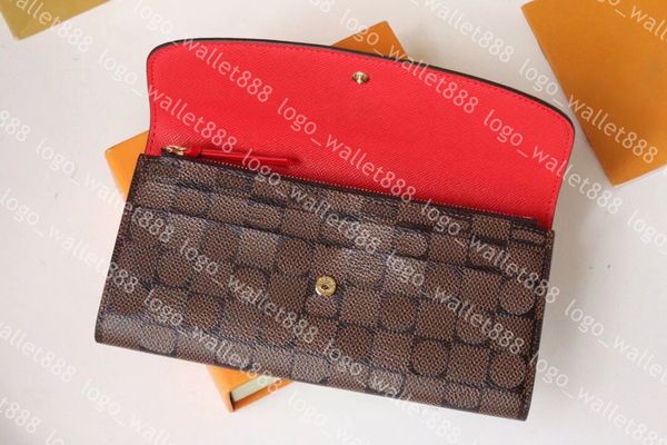 

2023 luxury brown flower wallets genuine leather fashion single zipper men women wallets lady ladies long purse 60136, Red;black