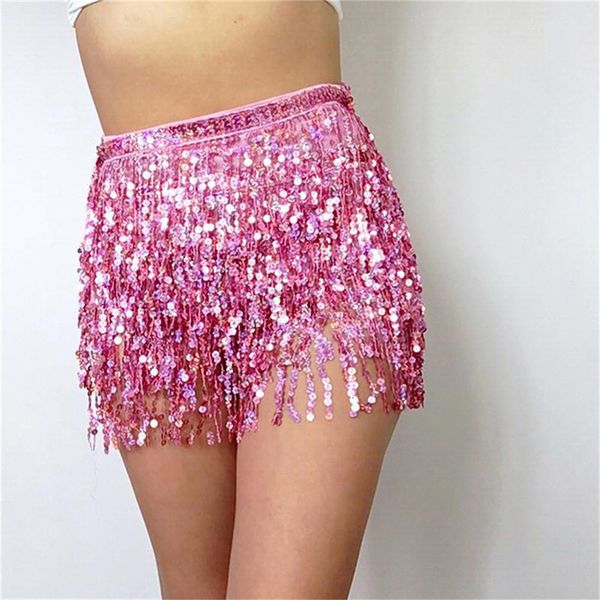 

skirts women belly dance hip tutu skirt scarf wrap belt glitter sequins tassel hipscarf sundress 230503, Black