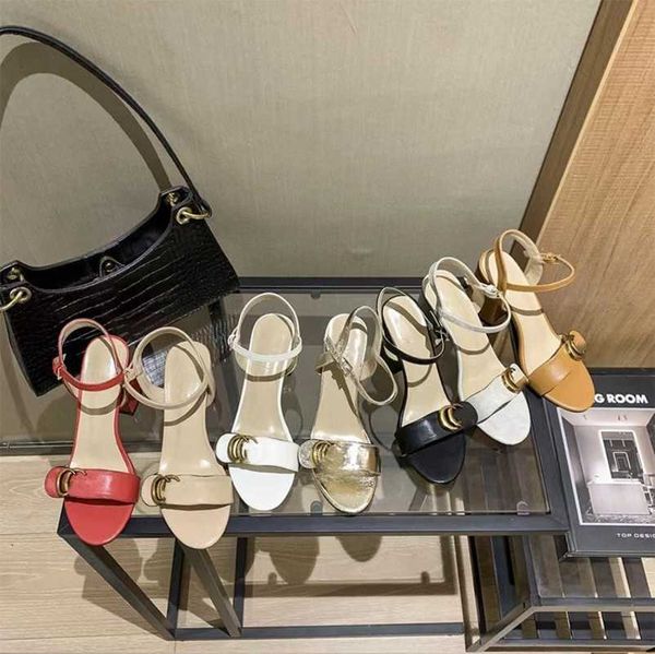 

interlocking g gold buckle sandal women dress shoes marmont logo leather sandals mid block heel mule slides wedding party designer pumps str, Black