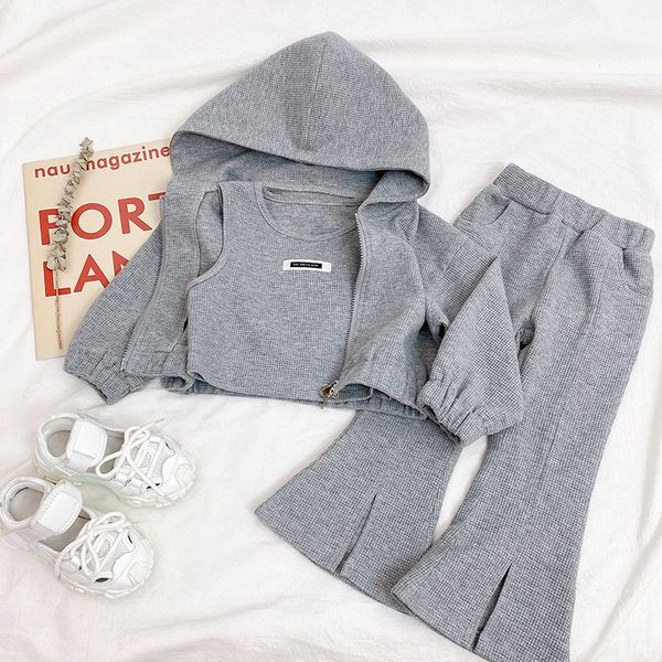 

clothing sets toddler girl sport autumn hodded jacket crop pants children highj quality kids wholesale 230504, White