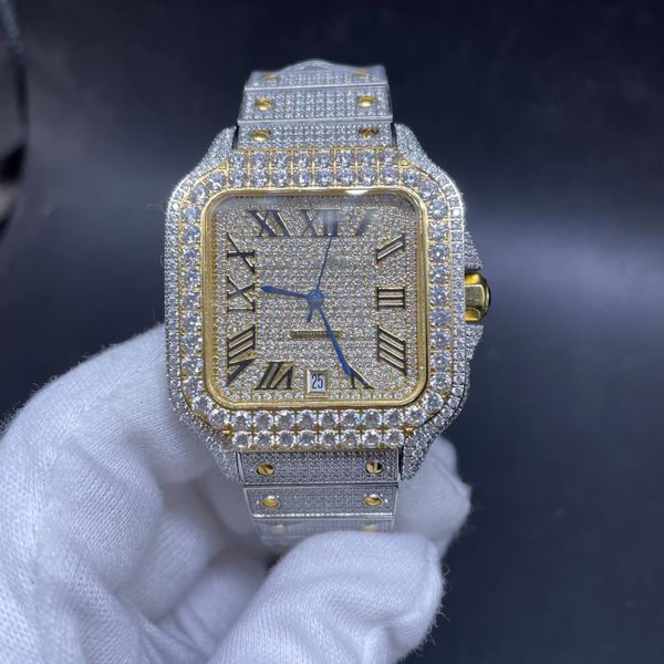 

fashion luxury 2 tone gold mens watch iced out watch roman numerals dial automatic movement sapphire glass 904l stainless steel, Slivery;brown