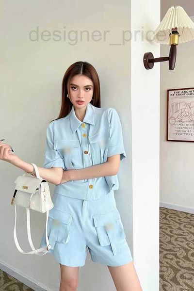 

women's tracksuits designer 23 summer new light blue large pocket design fashionable set pxma, Gray