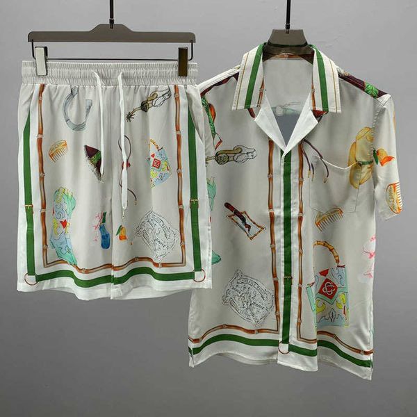 

men's casual shirts vintage pattern lapel streetwear shirt suit short for men casual set homme summer animal horse print shortsleeved s, White;black