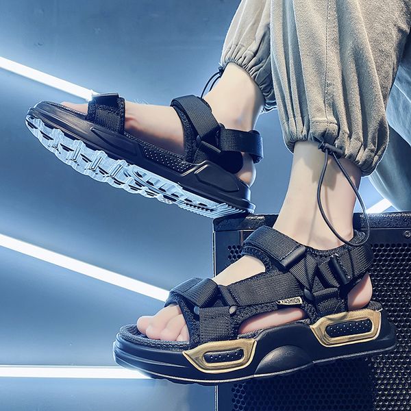 

sandals mens summer casual thick bottom webbing open toe non slip breathable comfortable beach fashion sports 230503, Black