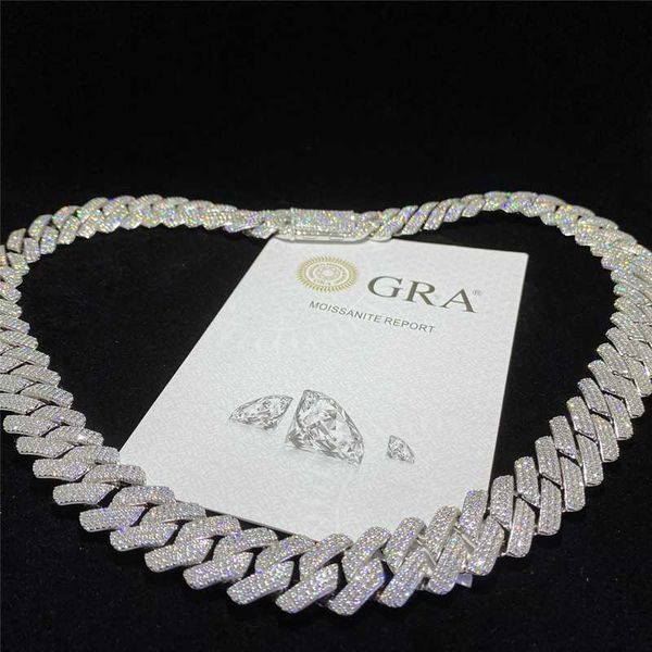 

hip hop men fashion jewelry real moissanite diamond miami cuban link chain 18mm 3 row 925 sterling silver cuban necklace