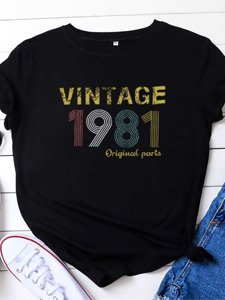 

vintage1981 letter print men t shirt short sleeve o neck loose men tshirt ladies tee shirt camisetas, White;black
